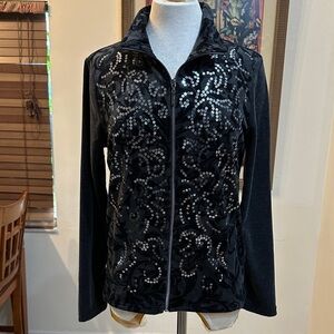 Onque Casual Black/Charcoal Pattern Sequin Women's Zip Jacket Size Small